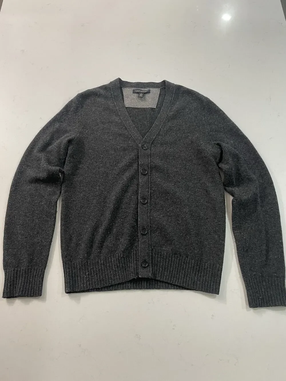 Banana Republic Mens Merino Wool Knit Button Front V-Neck Cardigan Gray S